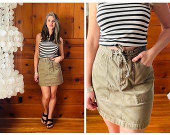 1990s 2000s Y2K Utility Skirt / 90s Twill Cargo Utility Mini Skirt