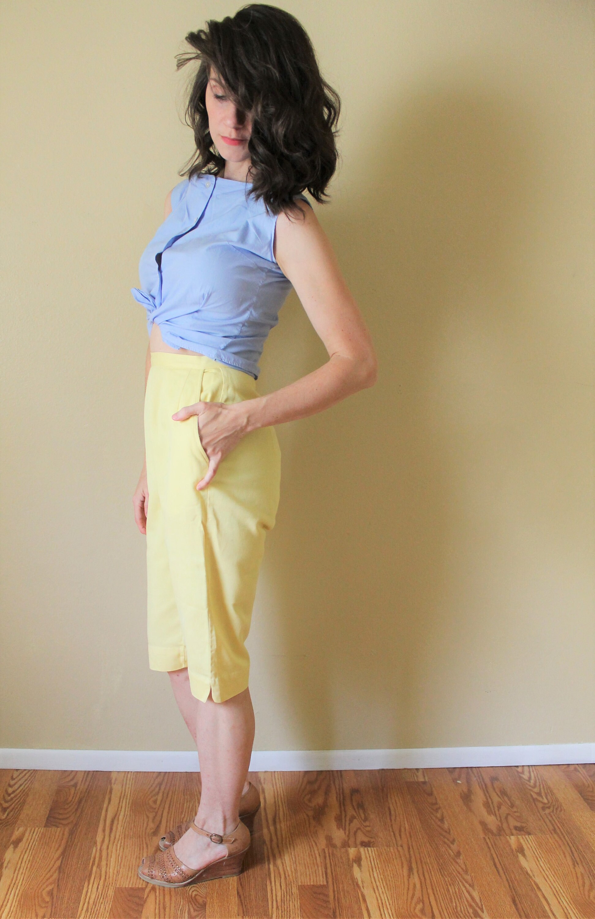 1950s Yellow Clam Diggers / High Waisted 50s Clam Diggers / Etsy