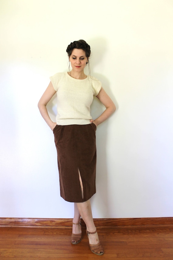 Vintage Vegan Suede Skirt 1970s Vegan Faux Suede Skirt 70s