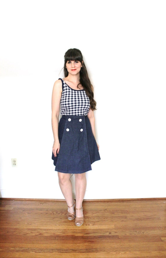 1960s Denim Skirt / 60s Nautical Sailor High Wais… - image 4