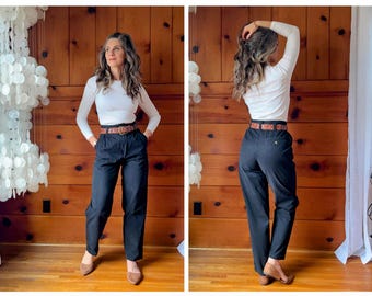 80s 90s High Waist Pleated Oatmeal Cream Wool Trousers | High Rise