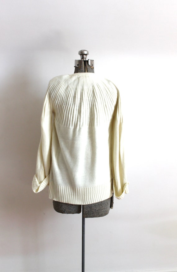 70s Cardigan / 1970s Creamy White Ecru Knit Cardi… - image 4