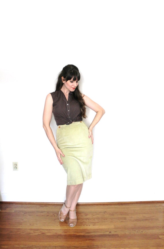 1960s Wiggle Skirt / 60s Skirt / 1960s Tan Corduroy Skirt