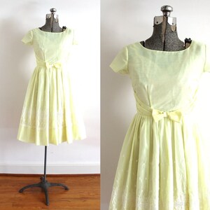 50s Dress / 1950s Yellow Eyelet Bridemaid Dress