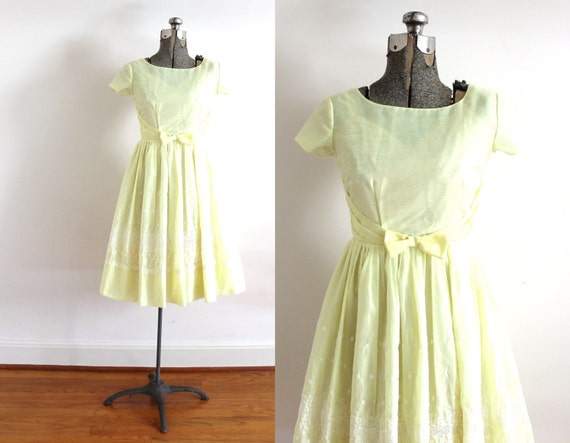 50s Dress / 1950s Yellow Eyelet Bridemaid Dress