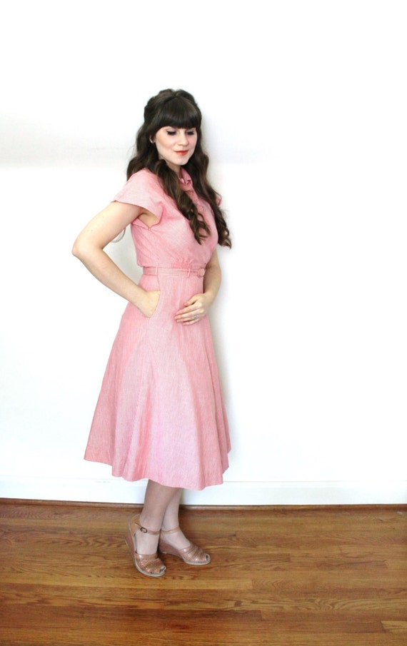 1940s Dress / 40s Dress / 1940s Red Cotton Day Dr… - image 3