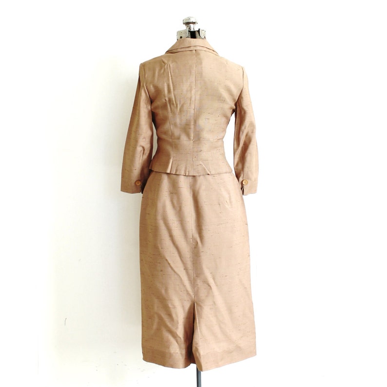 1950s Skirt Suit / 50s Suit / 1950s Tan Beige Sand Silk Suit | Etsy