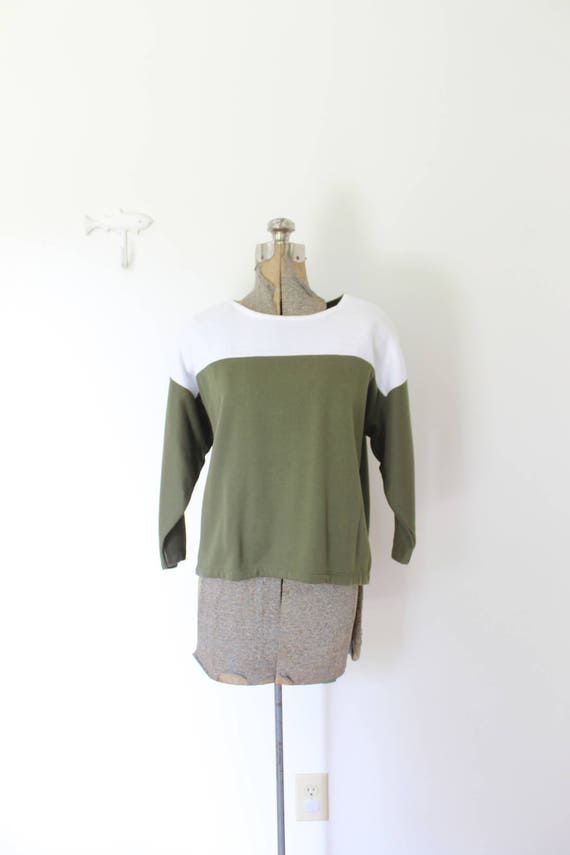 Vintage Cropped Sweatshirt / 1980s Hunter Green C… - image 2