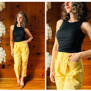 Vintage 80s Yellow Pants / 1980s Yellow Pants / 80s High Waisted Pleated Pants