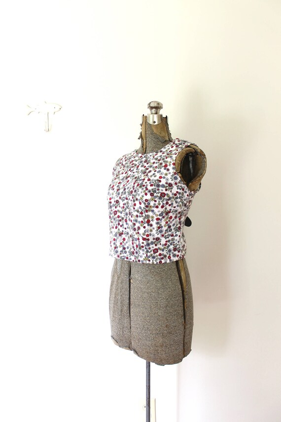 90s Crop Top / 1990s Cotton Floral Button Back 19… - image 3