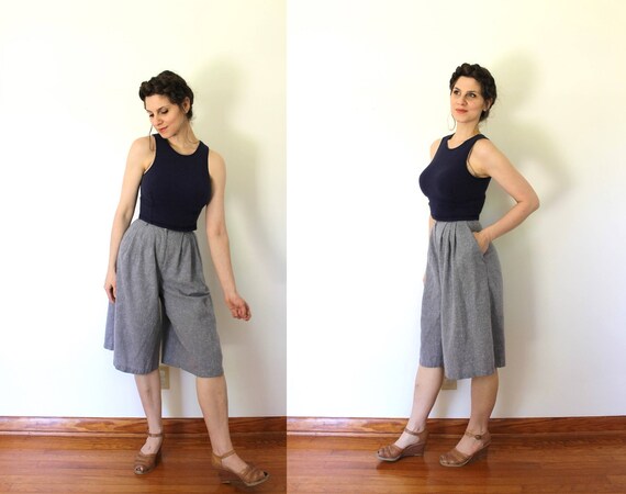 Vintage Culottes / 1970s Gray Culottes / 70s 80s C