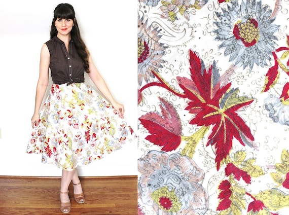 1950s Skirt / Floral 50s Full Skirt