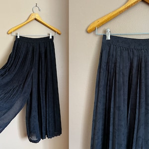 Vintage 1990s Sheer Black Palazzo Pants / 90s Sheer Black Gaucho Pants / 1990s 90s Wide Leg Pants