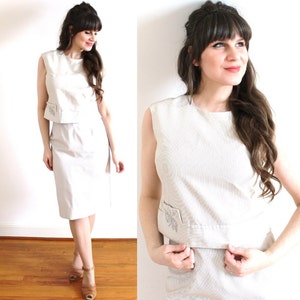 1960s Skirt Set / 1960s Tan Striped Crop Top and Skirt