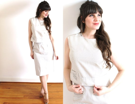 1960s Skirt Set / 1960s Tan Striped Crop Top and S
