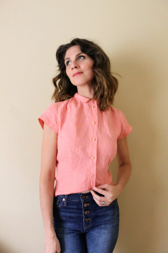 1940s Linen Blouse / 40s Blouse / 1940s Dusty Rose