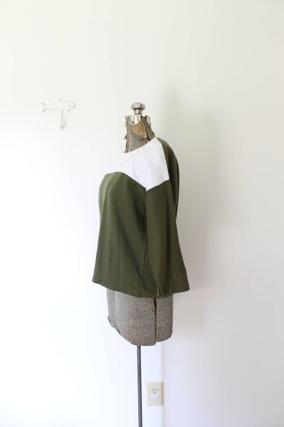 Vintage Cropped Sweatshirt / 1980s Hunter Green C… - image 3