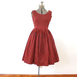 1950s Dress / 50s Dress / 1950s Red Plaid Full Skirt Dress - Etsy