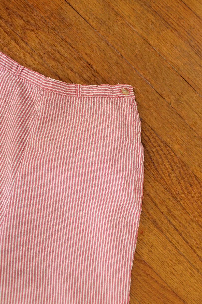 1950s Pants  50s Pedal Pushers  1950s Red and White Striped Cotton Seersucker High Waisted High Waist Clam Diggers Capri Pants