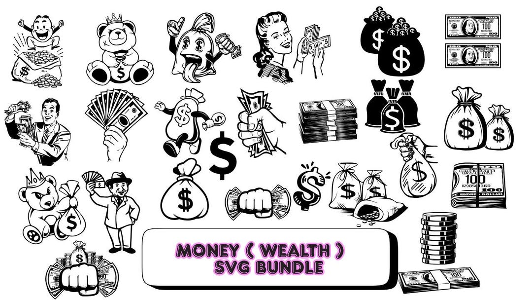 Money SVG Bundle | Dollar Sign Cut Files | Hustle Quotes SVG | Wealth ...