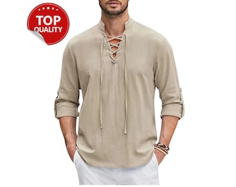 Men’s Cotton Renaissance Shirt: Long Sleeve Medieval Viking Top for Halloween or Cosplay