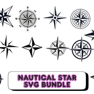 Gwiazda morska SVG | Plik do cięcia gwiazdy kompasu | Projekt tatuażu morskiego | Pobieranie cyfrowe dla Cricut i sylwetki | Clipart morski PNG