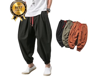 Men’s Loose Harem Pants: Linen Oversized Trousers, Casual Sweatpants