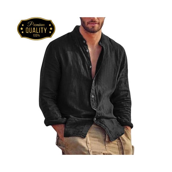 Men's Linen Shirt, Soft and Breathable Long Sleeve Casual Shirt, Streatwear Outfit