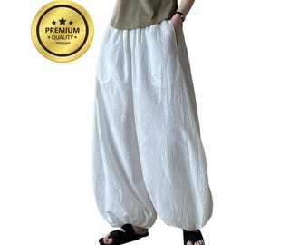 Women's Bloomers, Linen Wide Leg Pants, Linen Palazzo Pants, Linen Trousers Women, Summer Elastic Waist Pants