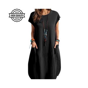 Women’s Oversized Vintage Dress: Short Sleeve Cotton Sundress, Casual Loose Summer Outfit