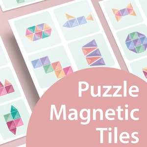 Quebra-cabeça de cartas magnéticas - Connetix Pastel - PDF para impressão - 3 arquivos PDF, cada um oferecendo uma maneira única de usar os padrões do quebra-cabeça