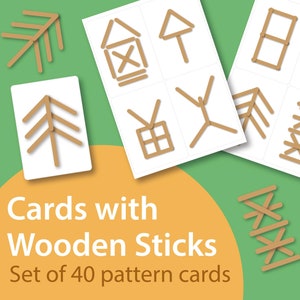 Gioco di modelli di bastoncini di legno, 40 carte con modelli, puzzle Montesori, forme, carte modello, bambini in età prescolare