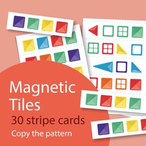 Carreaux magnétiques, 30 cartes à rayures - copiez le motif. Couleurs assorties, tout-petit, éducatif imprimable, découpé en lanières et jouez et profitez-en !
