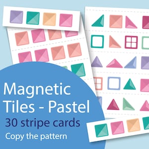 Carreaux magnétiques, 30 cartes à rayures - copiez le motif. Coupez en lanières et jouez ! Idéal pour les couleurs pastel Connetix
