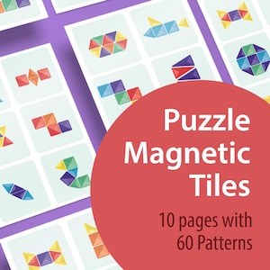 May include: Ten pages of colourful geometric patterns made with magnetic tiles. Puzzle Magnetic Tiles: 10 pages with 60 Patterns.