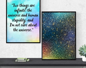 Láminas artísticas con citas de Einstein: Decoración de galaxia y cielo (descarga digital)