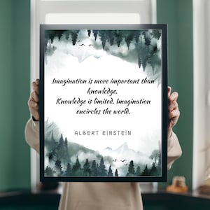 Albert Einstein Quotes Digital Poster, Motivational Wall Art, Inspirational Home Decor, Printable Gift, Vintage Watercolor Forest Art
