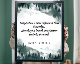 Póster con cita de Albert Einstein: Arte vintage de acuarela con bosque (descarga digital)