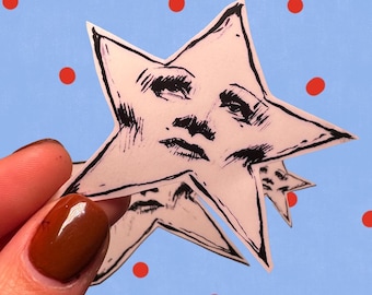 Vintage Star Face Stickers | Hand-Drawn, UV Resistant (Pack of 3)