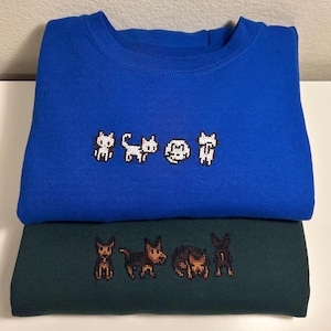 Custom X-Stitched by Hand Cat and Dog Stardew Valley Inspired Crewneck Sweater - Sweatshirt for Gamers