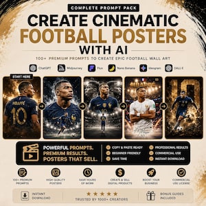 AI Football Poster Prompts, Sports Poster Prompts, ChatGPT Prompts, Midjourney Prompts, Nano Banana Prompts, AI Art Prompt Pack