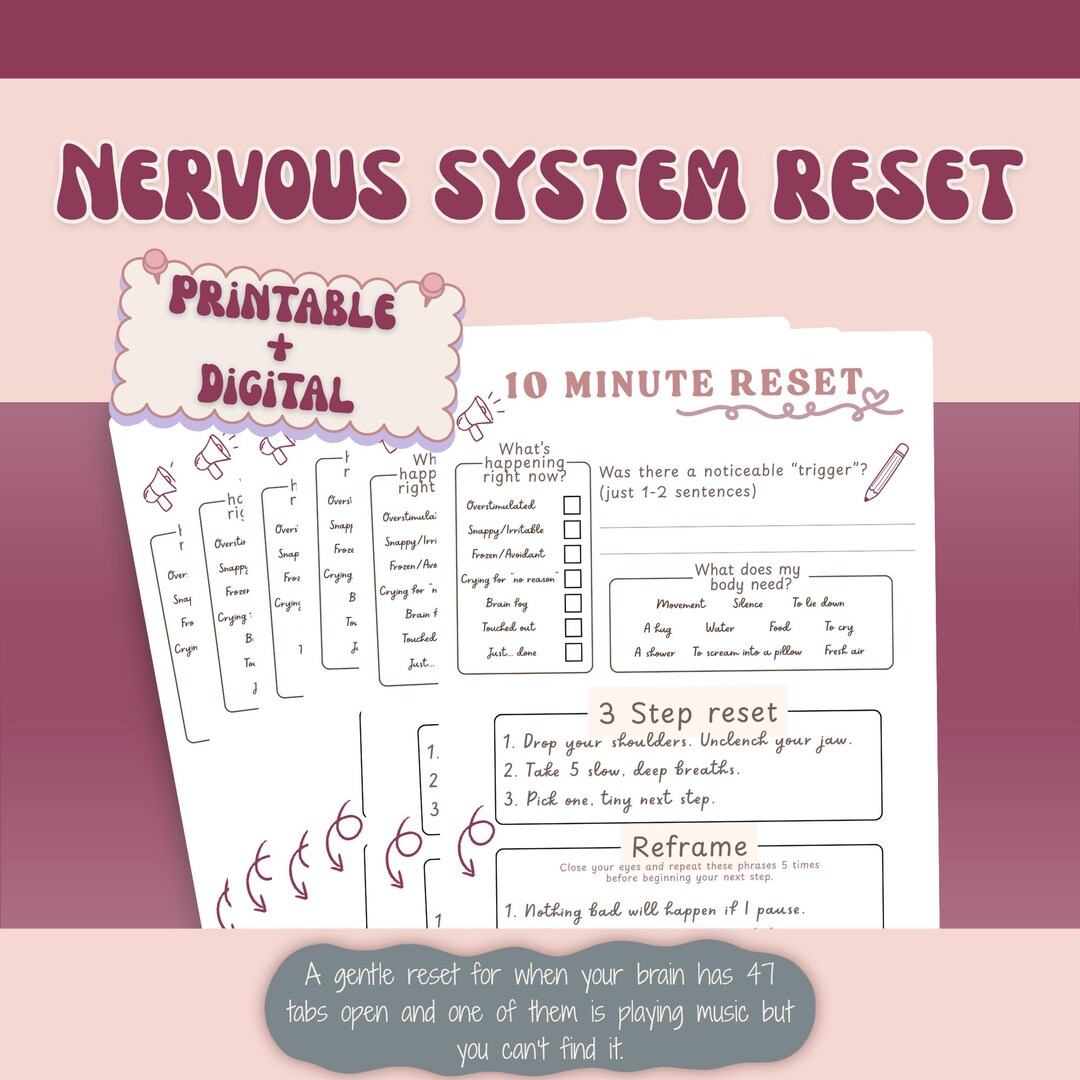 10 Minute Nervous System Reset Printable | Anxiety Grounding Sheet ...