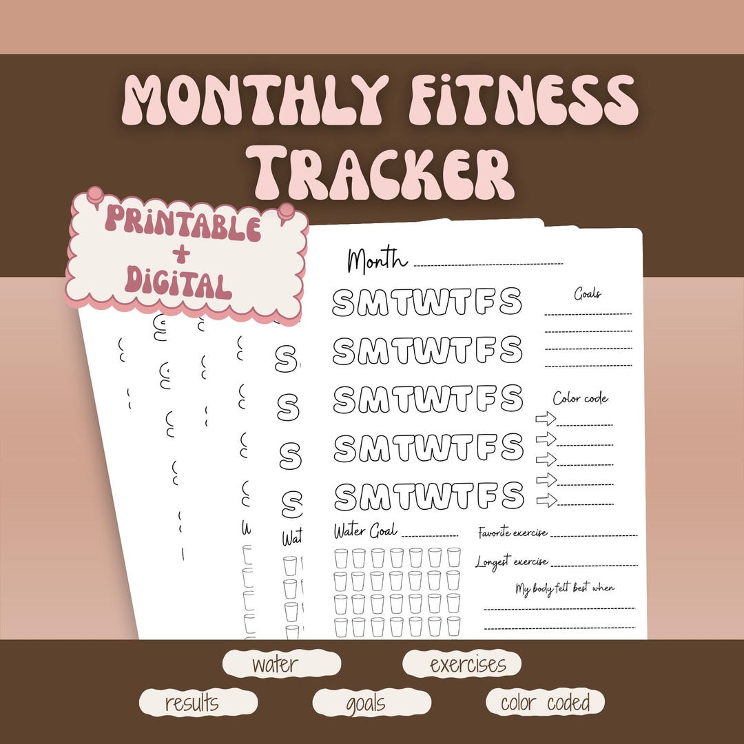 Monthly Fitness Tracker Printable Workout Planner Digital Fitness ...