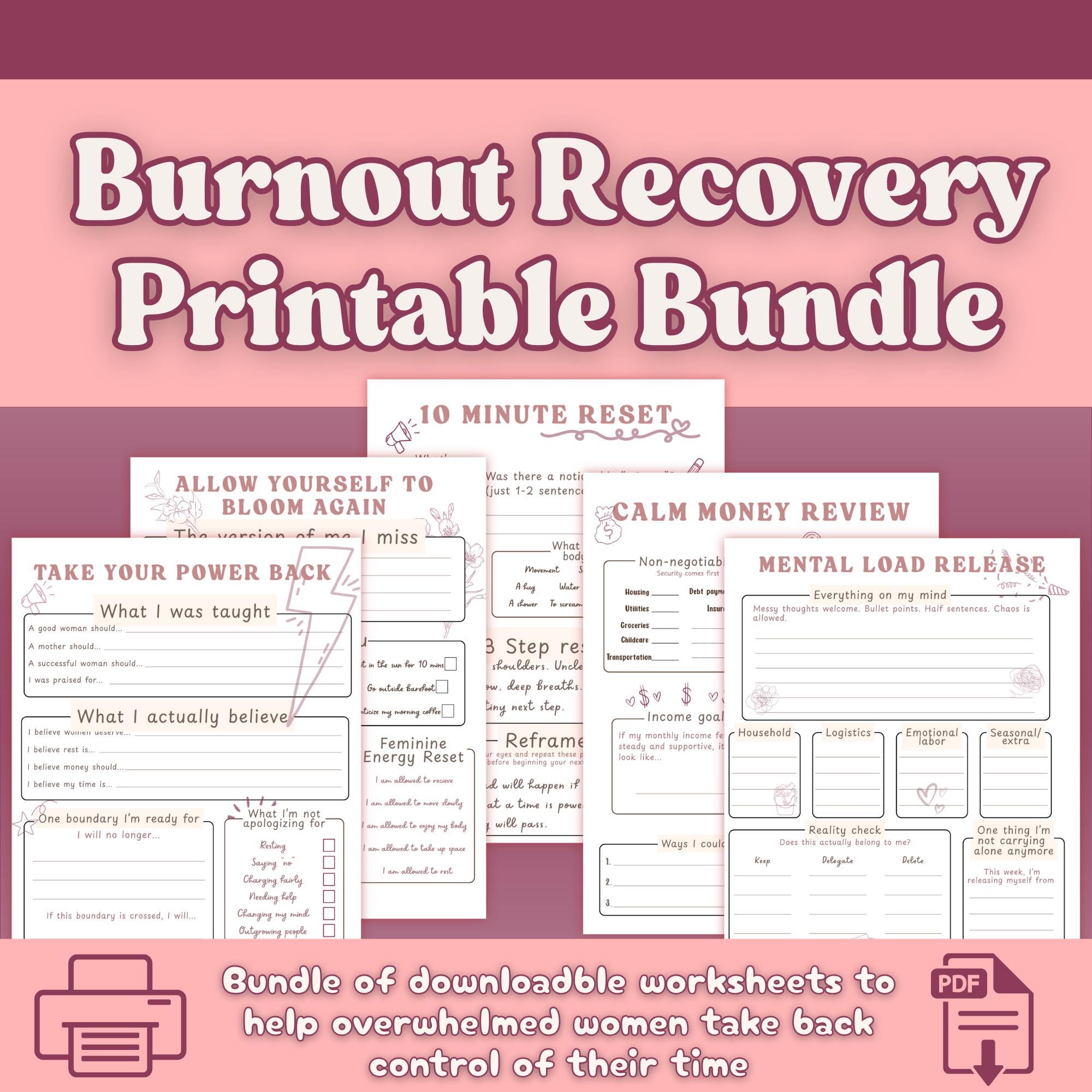 Burnout Recovery Printable Bundle | Self Care, Budget, Burnout ...