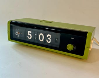 1970s National Green Rolling Flip Clock & Cooking Timer – Retro Japanese Alarm, New Old Stock