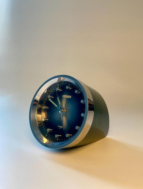 Vintage 1970s Citizen Alarm Clock: Blue and Green Space Age Mid