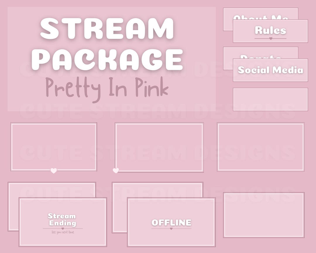 Pretty in Pink Stream Overlay Pack | Minimal Simple Pink White Hearts ...
