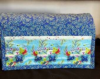 READY to SHIP--Tula Pink Blue Homemade) Flat sewing machine cover with ties (no side pieces) -20" x 28"