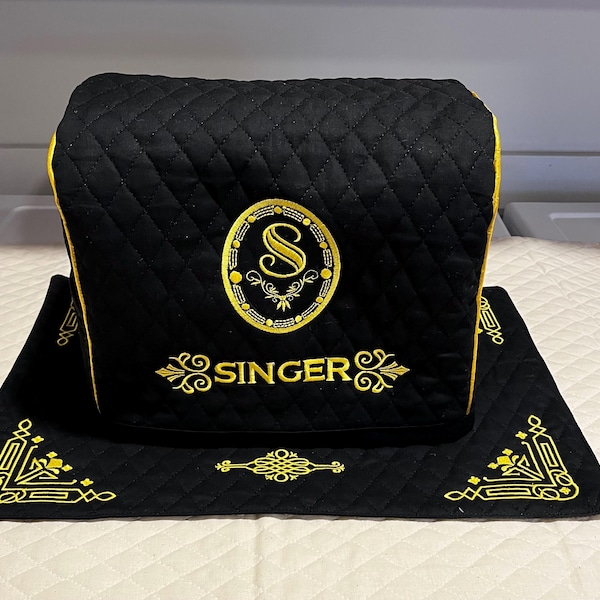 S- FW Cover-Fits a -FEATHERWEIGHT 221 or 222-Rollover   Black Singer Sewing machine Cover and  OR Mat