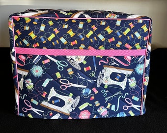 READY To SHIP-) Navy SM---Handmade Sewing Machine Cover--- 15.25" x 6.75" x 12" tall